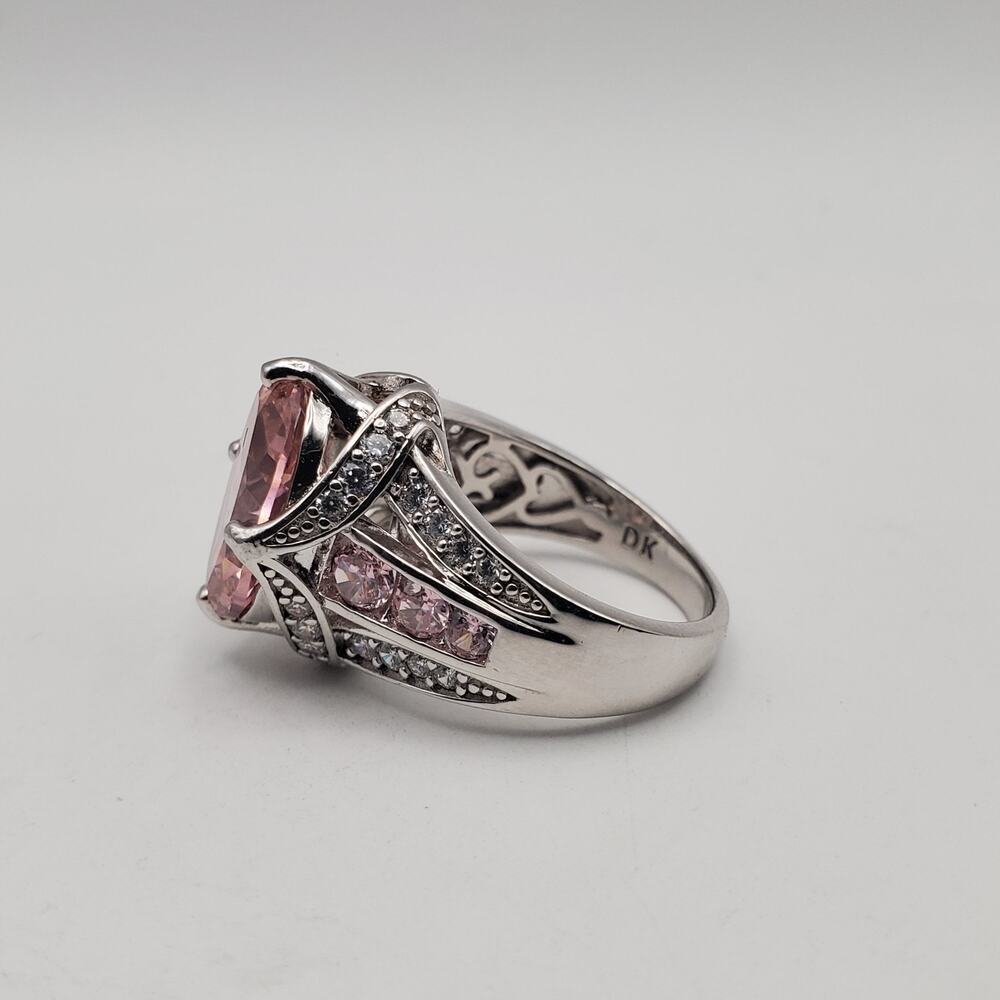 DK Sterling Silver 925 Pink Kunzite & Clear CZ Stone Ring - Size 7 - Picture 6 of 14